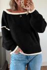 EVALESS Womens Sweaters Crewneck Ruffle Long Sleeve Off The Shoulder Sweater Color Block 2025 Trendy Fall Winter Knit Tops