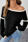 EVALESS Womens Sweaters Crewneck Ruffle Long Sleeve Off The Shoulder Sweater Color Block 2025 Trendy Fall Winter Knit Tops