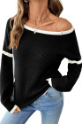 EVALESS Womens Sweaters Crewneck Ruffle Long Sleeve Off The Shoulder Sweater Color Block 2025 Trendy Fall Winter Knit Tops