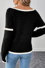 EVALESS Womens Sweaters Crewneck Ruffle Long Sleeve Off The Shoulder Sweater Color Block 2025 Trendy Fall Winter Knit Tops