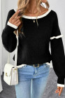 EVALESS Womens Sweaters Crewneck Ruffle Long Sleeve Off The Shoulder Sweater Color Block 2025 Trendy Fall Winter Knit Tops