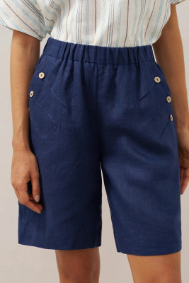 Dirty blue 100% Linen Elastic Waistband Capri Pants ANNA LC7311267-P1005