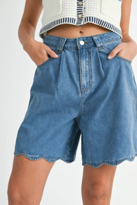 Myosotis Scallop Hem Denim Bermuda Shorts LC7832135-P1204