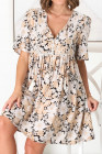 Beige Chia Mini Dress - Babydoll Dress in Lyanna Print $79.95 USD