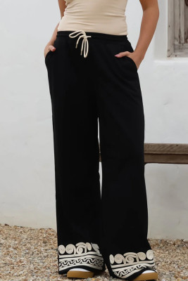 Bohdi Joggers - High Waisted Straight Leg Decaled Jogger in Black LC7714201-P2