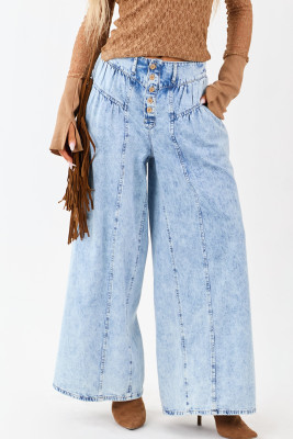 Beau Blue Light Acid Wash Button Fly High Rise Wide Leg Jeans LC7876284-P804