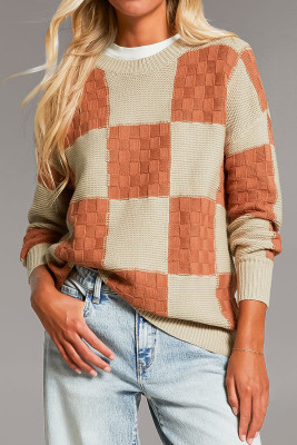 Gold Flame Checkered Knit Sweater LC2728085-P5014