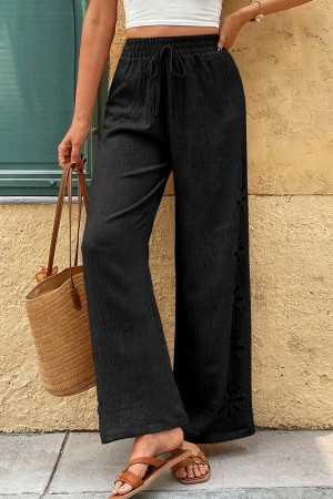 EVALESS Womens Beach Pants Summer Boho Drawstring Elastic Waist Hollow Out Textured Wide Leg Vacation Clothes LC7713854-P2