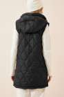 EVALESS Long Puffer Vest Women Sleeveless Hooded Puffer Jacket Lightweight Quilted Jackets Winter Warm Zip Up Coat Outerwear