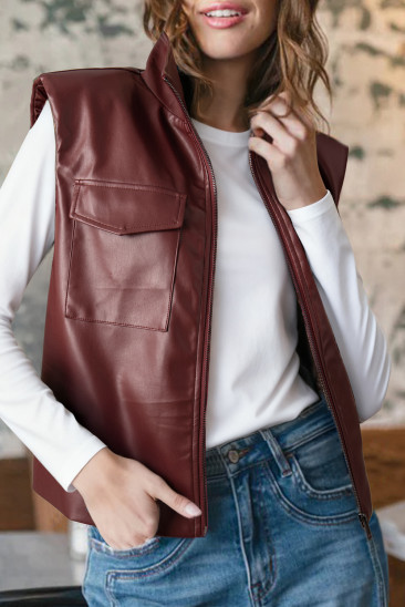 EVALESS Faux Leather Jacket Women Sleeveless Motorcycle Coat Zip Up Vest Jackets Fall Fashion Outfits Winter Clothes LC853579-P403