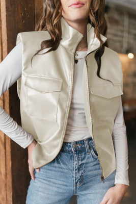 EVALESS Faux Leather Jacket Women Sleeveless Motorcycle Coat Zip Up Vest Jackets Fall Fashion Outfits Winter Clothes LC853579-P101