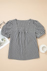 EVALESS Women's Plaid Shirt Dressy Casual Square Neck Tops 2026 Fashion Summer Puff Short Sleeve Loose Gingham Blouses