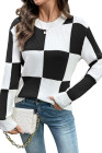 EVALESS Sweaters for Women Crewneck Long Sleeve Color Block Casual Knit Tops 2025 Fall Fashion Checkered Pullover Sweater