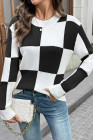 EVALESS Sweaters for Women Crewneck Long Sleeve Color Block Casual Knit Tops 2025 Fall Fashion Checkered Pullover Sweater