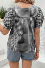 EVALESS Women's Plaid Shirt Dressy Casual Square Neck Tops 2026 Fashion Summer Puff Short Sleeve Loose Gingham Blouses