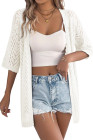 EVALESS Women's Crochet Knit Cardigan Sweaters Short Sleeve Open Front Kimonos Boho Cardigans Tops Lightweight Casual Vacation