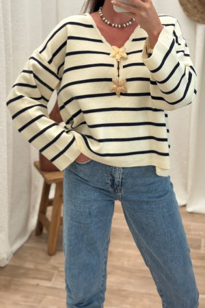 White Stripe pullover sweater LC2728117-P119