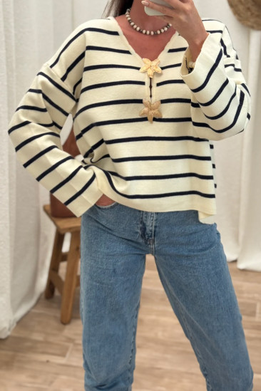 White Stripe pullover sweater LC2728117-P119