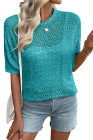EVALESS Women's Crochet Tops Short Sleeve Hollow Out Knit Sweater Spring Summer Trendy Lightweight Casual Vacation Clothes