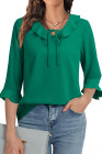 EVALESS Womens Tops Dressy Casual Tie Front Ruffle V Neck 3/4 Sleeve Business Blouses Office Shirts