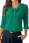 EVALESS Womens Tops Dressy Casual Tie Front Ruffle V Neck 3/4 Sleeve Business Blouses Office Shirts