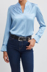 Myosotis Silk Satin Contour Neck Ruffle Cuff Shirt