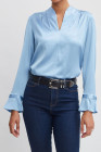 Myosotis Silk Satin Contour Neck Ruffle Cuff Shirt
