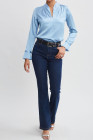 Myosotis Silk Satin Contour Neck Ruffle Cuff Shirt