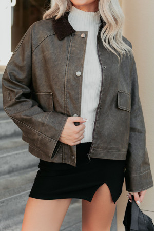 Carbon Grey Calmly Chic Washed Faux Leather Jacket LC8513988-P4011