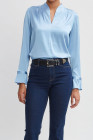 Myosotis Silk Satin Contour Neck Ruffle Cuff Shirt