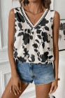 EVALESS Women's Tank Tops Summer V Neck Sleeveless Shirts Blouses Floral Print Boho Babydoll Tops