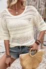 EVALESS Womens Spring Summer Tops 2026 Fashion Trendy Casual Half Sleeve Crochet Hollow Out Sweaters Beach Vacation Clothes