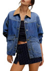 EVALESS Jean Jacket Women Trendy Color Block Denim Jacket Oversized Long Sleeve Button Down Jackets Shacket Coat with Pockets