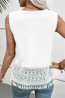 EVALESS Womens Tank Tops Casual Summer Waffle Knit Lace Crochet Boho Crewneck Sleeveless Loose Vacation Beach Vest Shirts