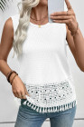 EVALESS Womens Tank Tops Casual Summer Waffle Knit Lace Crochet Boho Crewneck Sleeveless Loose Vacation Beach Vest Shirts