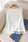 EVALESS Womens Tank Tops Casual Summer Waffle Knit Lace Crochet Boho Crewneck Sleeveless Loose Vacation Beach Vest Shirts