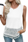 EVALESS Womens Tank Tops Casual Summer Waffle Knit Lace Crochet Boho Crewneck Sleeveless Loose Vacation Beach Vest Shirts