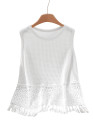 EVALESS Womens Tank Tops Casual Summer Waffle Knit Lace Crochet Boho Crewneck Sleeveless Loose Vacation Beach Vest Shirts
