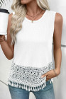 EVALESS Womens Tank Tops Casual Summer Waffle Knit Lace Crochet Boho Crewneck Sleeveless Loose Vacation Beach Vest Shirts
