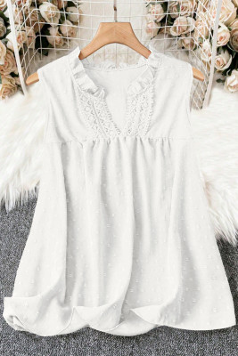 EVALESS Women's Tops Lace V Neck Dressy Casual Sleeveless Blouses Elegant Swiss Dot Smocked Shirts Spring Fashion LC25613543-P1