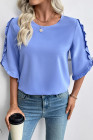 EVALESS 3/4 Length Sleeve Womens Tops Dressy Casual Blouses Crewneck Ruffle Sleeve Shirts Spring Outfits Business Work Tops
