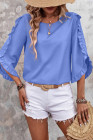 EVALESS 3/4 Length Sleeve Womens Tops Dressy Casual Blouses Crewneck Ruffle Sleeve Shirts Spring Outfits Business Work Tops