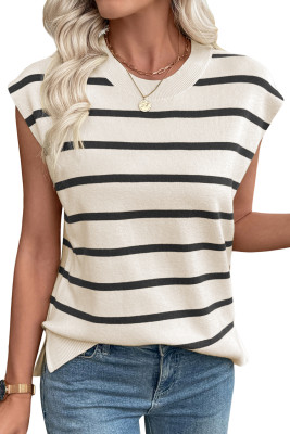 EVALESS Short Sleeve Sweaters for Women Trendy Crewneck Striped Knit Tops 2026 Spring Summer Outfits Cap Sleeve Sweater Vest LC2771167-P1