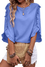 EVALESS 3/4 Length Sleeve Womens Tops Dressy Casual Blouses Crewneck Ruffle Sleeve Shirts Spring Outfits Business Work Tops