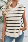 EVALESS Short Sleeve Sweaters for Women Trendy Crewneck Striped Knit Tops 2026 Spring Summer Outfits Cap Sleeve Sweater Vest