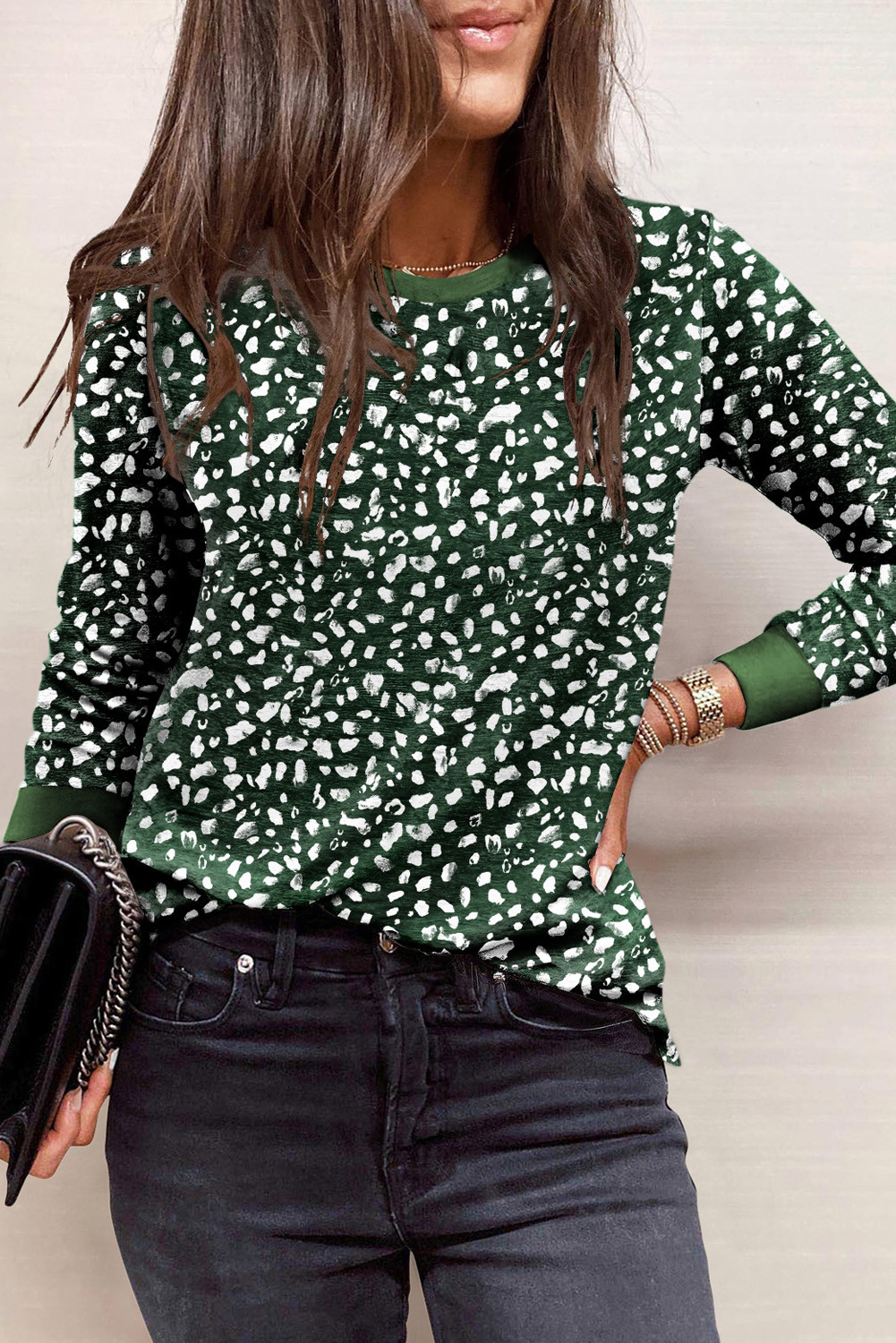 EVALESS Womens Crewneck Long Sleeve Tops Casual Polka Dots Tops Summer Fall 2025 Tshirts Shirts