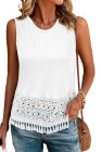 EVALESS Womens Tank Tops Casual Summer Waffle Knit Lace Crochet Boho Crewneck Sleeveless Loose Vacation Beach Vest Shirts