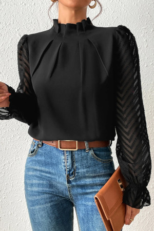 Black Neck Flounce Sleeve Blouse LC25136236-P2