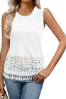 EVALESS Womens Tank Tops Casual Summer Waffle Knit Lace Crochet Boho Crewneck Sleeveless Loose Vacation Beach Vest Shirts