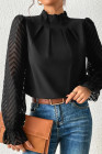 Black Neck Flounce Sleeve Blouse